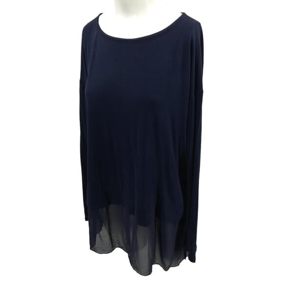 Eileen Fisher 100% Silk Long Sleeve Blue Blouse Size Petite S Sheer Hem Career - Picture 9 of 14